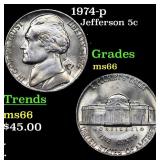 1974-p Jefferson Nickel 5c Grades GEM+ Unc