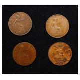 Group of 4 Coins, Great Britain Pennies, 1913, 191