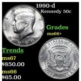 1990-d Kennedy Half Dollar 50c Grades GEM++ Unc