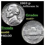 1962-p Jefferson Nickel 5c Grades GEM+ Unc