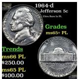 1964-d Jefferson Nickel 5c Grades GEM+ PL