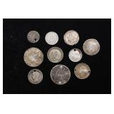 Group of 10 Coins, Cuba 20 Centavos, Seated Libert