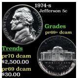 1974-s Proof Jefferson Nickel 5c Grades GEM++ Proo