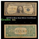 1957B $1 Blue Seal Silver Certificate Grades f+