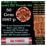 BU Shotgun Lincoln 1c roll, 1987-p 50 pcs Bank Wra