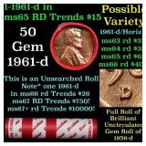 BU Shotgun Lincoln 1c roll, 1961-d 50 pcs Dunbar W