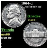 1964-d Jefferson Nickel 5c Grades GEM+ Unc