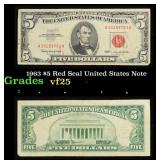 1963 $5 Red Seal United States Note Grades vf+