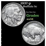 1937-p Buffalo Nickel 5c Grades Choice AU/BU Slide