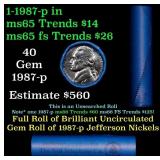 BU Shotgun Jefferson 5c roll, 1987-p 40 pcs Bank $