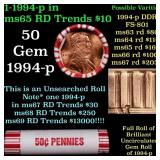 BU Shotgun Lincoln 1c roll, 1994-p 50 pcs Bank Wra