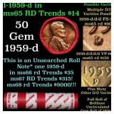 BU Shotgun Lincoln 1c roll, 1959-d 50 pcs Dunbar W