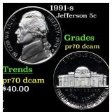 1991-s Proof Jefferson Nickel 5c pr70 dcam SEGS
