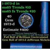BU Shotgun Jefferson 5c roll, 1973-d 40 pcs Bank $