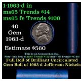 BU Shotgun Jefferson 5c roll, 1963-d 40 pcs Bank $