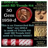 BU Shotgun Lincoln 1c roll, 1959-d 50 pcs Dunbar W