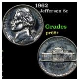 1962 Proof Jefferson Nickel 5c Grades GEM++ Proof