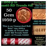 BU Shotgun Lincoln 1c roll, 1959-p 50 pcs Dunbar W