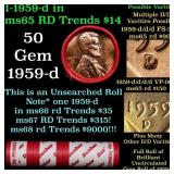 BU Shotgun Lincoln 1c roll, 1959-p 50 pcs Dunbar W