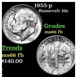 1955-p Roosevelt Dime 10c Grades Gem++ Full Bands