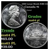 1966 Large Beads Canada Dollar KM# 64.1 1 Grades C