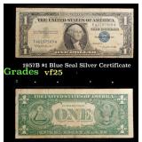 1957B $1 Blue Seal Silver Certificate Grades vf+