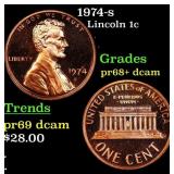 1974-s Proof Lincoln Cent 1c Grades GEM++ Proof De