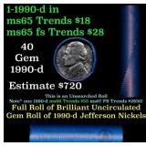 BU Shotgun Jefferson 5c roll, 1990-d 40 pcs Bank $