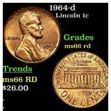 1964-d Lincoln Cent 1c Grades GEM+ Unc RD
