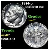 1974-p Roosevelt Dime 10c Grades GEM++ Unc