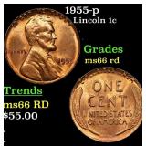 1955-p Lincoln Cent 1c Grades GEM+ Unc RD