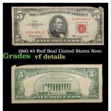 1963 $5 Red Seal United States Note Grades vf deta