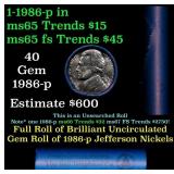 BU Shotgun Jefferson 5c roll, 1986-p 40 pcs Bank $