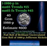 BU Shotgun Jefferson 5c roll, 1986-p 40 pcs Bank $