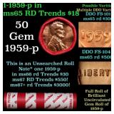 BU Shotgun Lincoln 1c roll, 1959-p 50 pcs Dunbar W