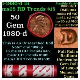 BU Shotgun Lincoln 1c roll, 1980-d 50 pcs Bank Wra