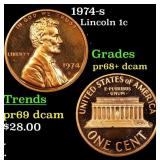 1974-s Proof Lincoln Cent 1c Grades GEM++ Proof De