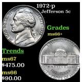 1972-p Jefferson Nickel 5c Grades GEM++ Unc