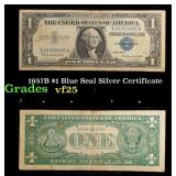 1957B $1 Blue Seal Silver Certificate Grades vf+