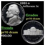1981-s Proof Jefferson Nickel 5c pr70 dcam SEGS