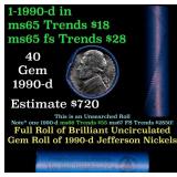 BU Shotgun Jefferson 5c roll, 1990-d 40 pcs Bank $