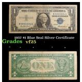 1957 $1 Blue Seal Silver Certificate Grades vf+