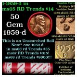 BU Shotgun Lincoln 1c roll, 1959-d 50 pcs Dunbar W