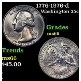 1776-1976-d Washington Quarter 25c Grades GEM+ Unc