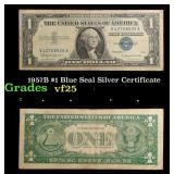 1957B $1 Blue Seal Silver Certificate Grades vf+
