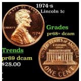 1974-s Proof Lincoln Cent 1c Grades GEM++ Proof De