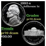 1992-s Proof Jefferson Nickel 5c pr70 dcam SEGS