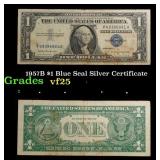 1957B $1 Blue Seal Silver Certificate Grades vf+