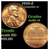 1959-d Lincoln Cent 1c Grades GEM+ Unc RD