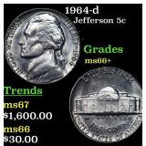 1964-d Jefferson Nickel 5c Grades GEM++ Unc